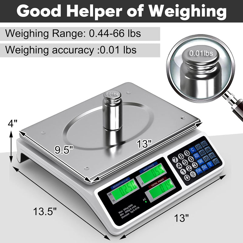 66 LB Electronic Price Computing Scale LCD Digital Commercial Food Fruit Meat Produce Counting Weight