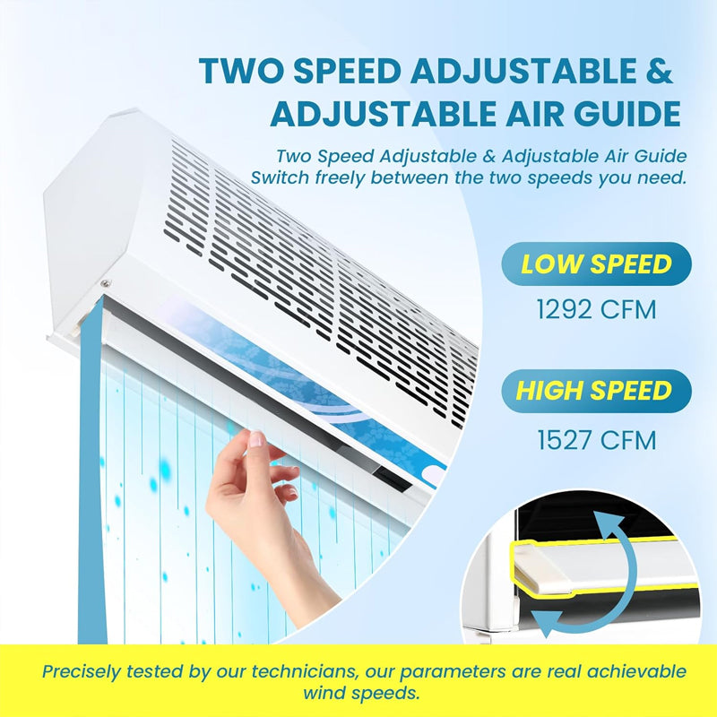 40'' Air Curtain 2 Speeds Adjustable 1527CFM Commercial Indoor Air Fan Low Noise Indoor Air Curtain