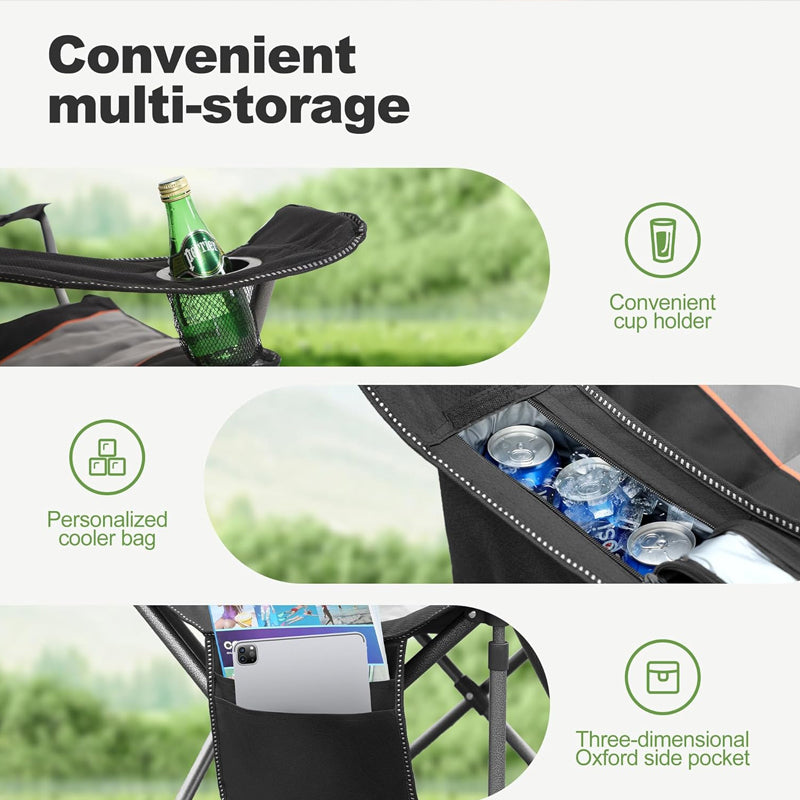 Folding Camping Chair 450 LBS Weight Capacity Outdoor Chair with Cup Holder Storage and Cooler Bag