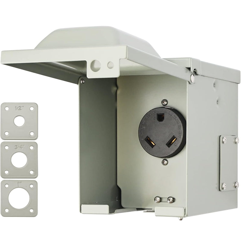30 Amp Power Outlet Box 125 Volt RV/EV Receptacle Box Weatherproof Outdoor Electrical Panel