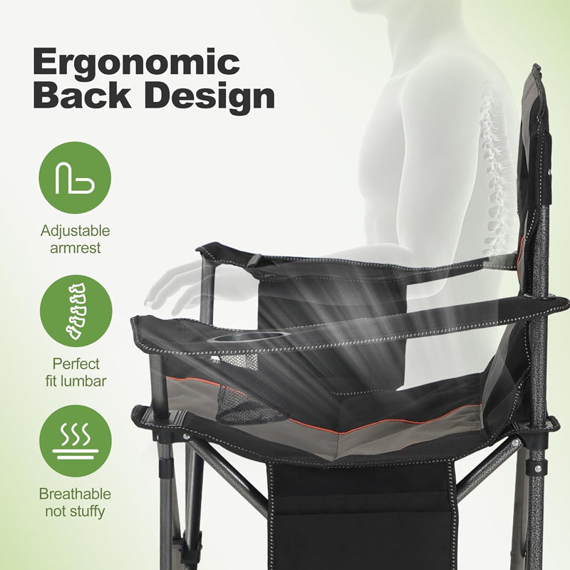 Folding Camping Chair 450 LBS Weight Capacity Outdoor Chair with Cup Holder Storage and Cooler Bag