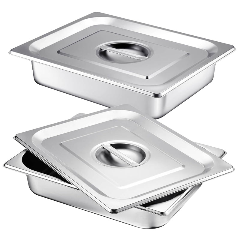 4 Inch Deep Hotel Pan with Lid Stainless Steam Table Pan 2 Pack Catering Storage Food Pan