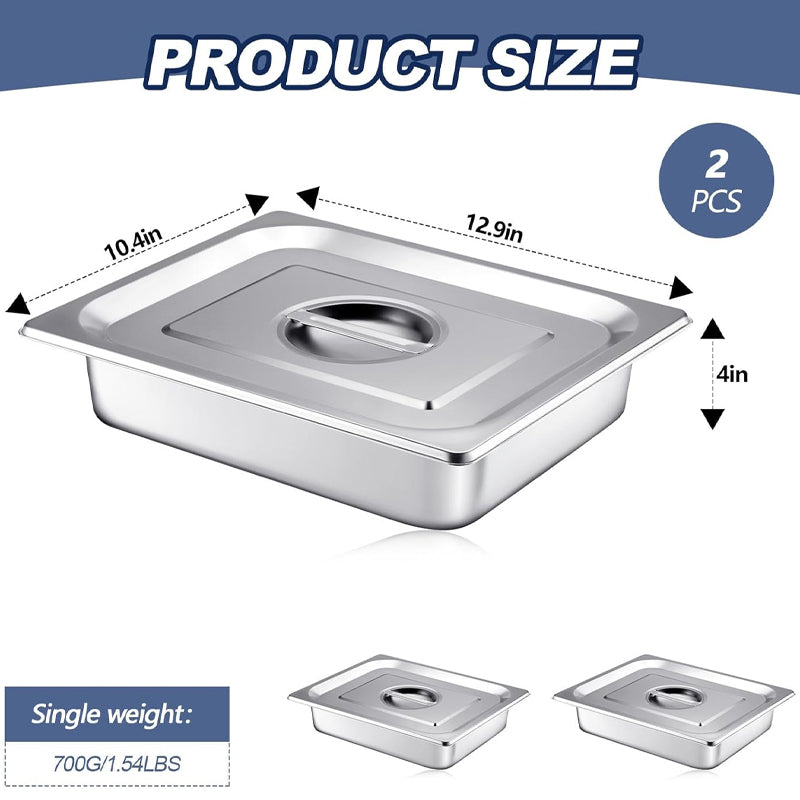4 Inch Deep Hotel Pan with Lid Stainless Steam Table Pan 2 Pack Catering Storage Food Pan
