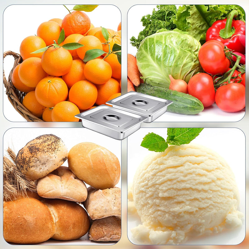 4 Inch Deep Hotel Pan with Lid Stainless Steam Table Pan 2 Pack Catering Storage Food Pan