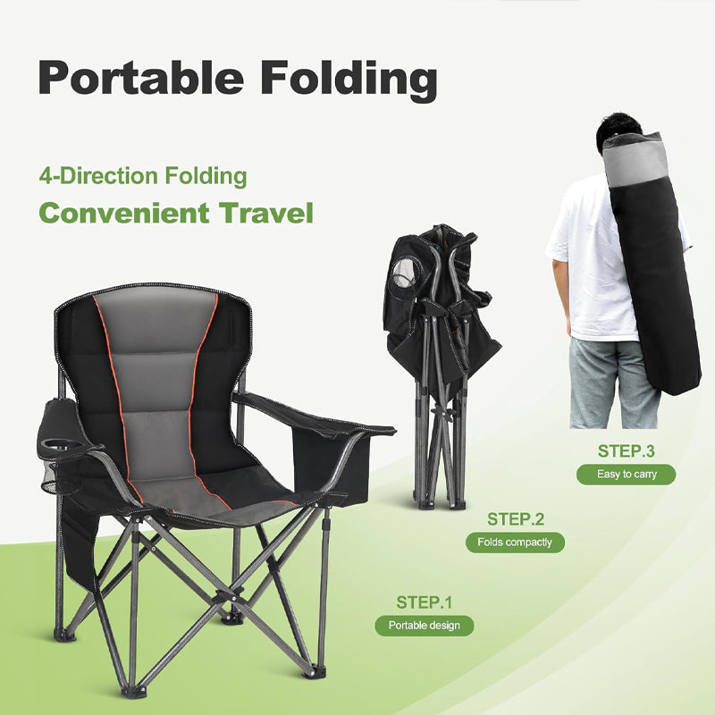 Folding Camping Chair 450 LBS Weight Capacity Outdoor Chair with Cup Holder Storage and Cooler Bag