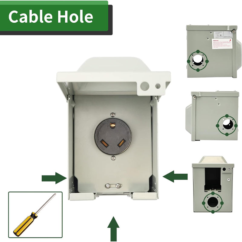 30 Amp Power Outlet Box 125 Volt RV/EV Receptacle Box Weatherproof Outdoor Electrical Panel