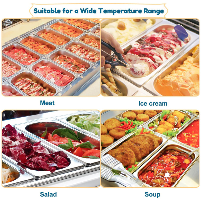 1/3 Size 6 Inch Deep Stainless Steam Hotel Pan with Lid 0.8 mm Thick for Commercial Party Restaurant Hotel