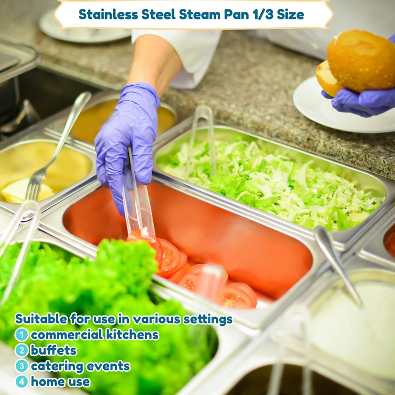 1/3 Size 6 Inch Deep Stainless Steam Hotel Pan with Lid 0.8 mm Thick for Commercial Party Restaurant Hotel
