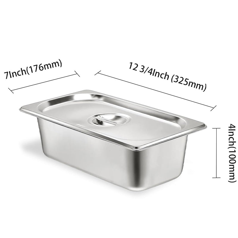 1/3 Size 4 Inch Deep Stainless Steel Hotel Pans With Lids Anti-Jam Catering Food Storage Metal Pan