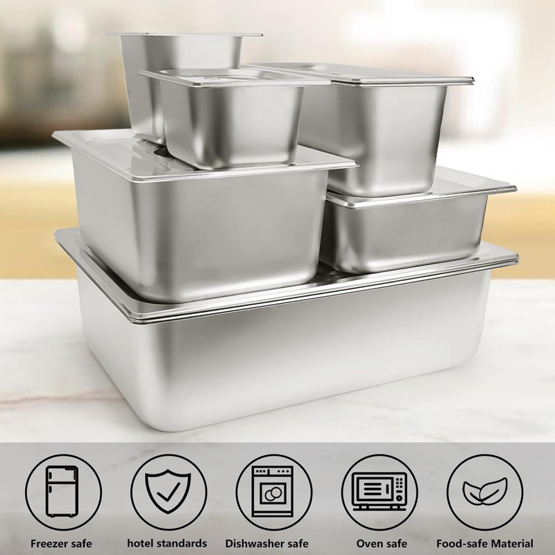 1/6 Size 6 Inch Deep Hotel Pans Stainless Steel Commercial Table Pans Catering Storage Pan