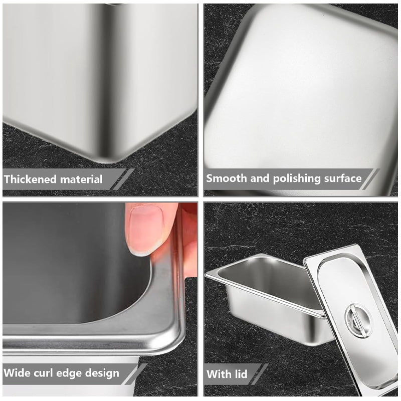 1/3 Size 4 Inch Deep Stainless Steel Hotel Pans With Lids Anti-Jam Catering Food Storage Metal Pan