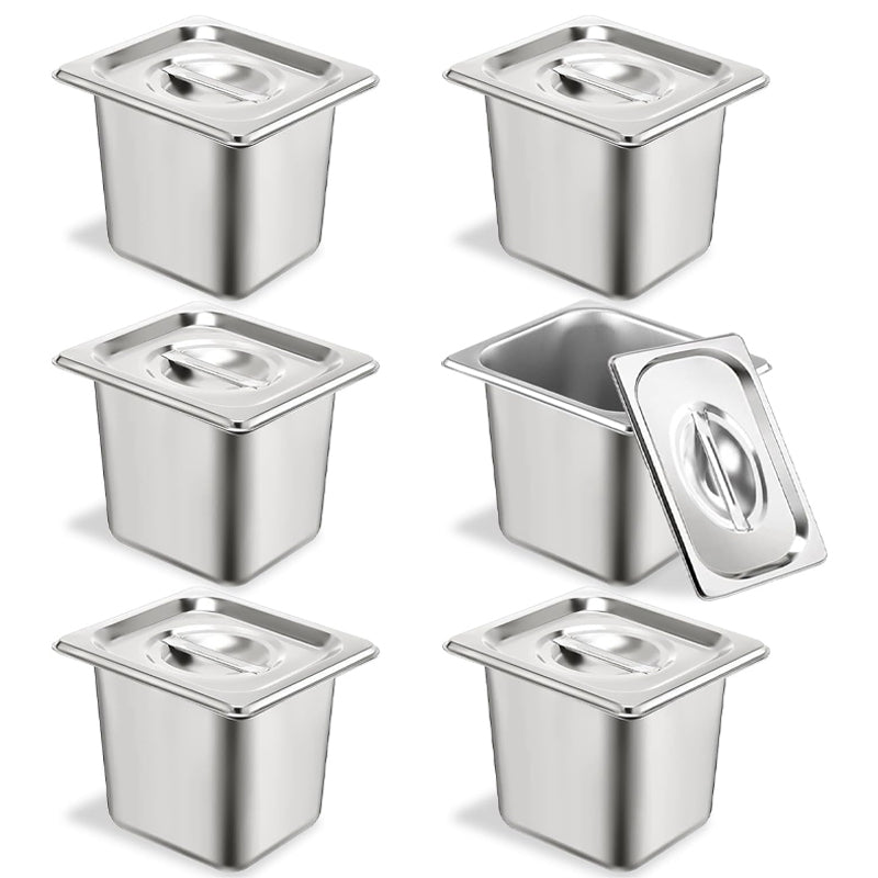 1/6 Size 6 Inch Deep Hotel Pans Stainless Steel Commercial Table Pans Catering Storage Pan