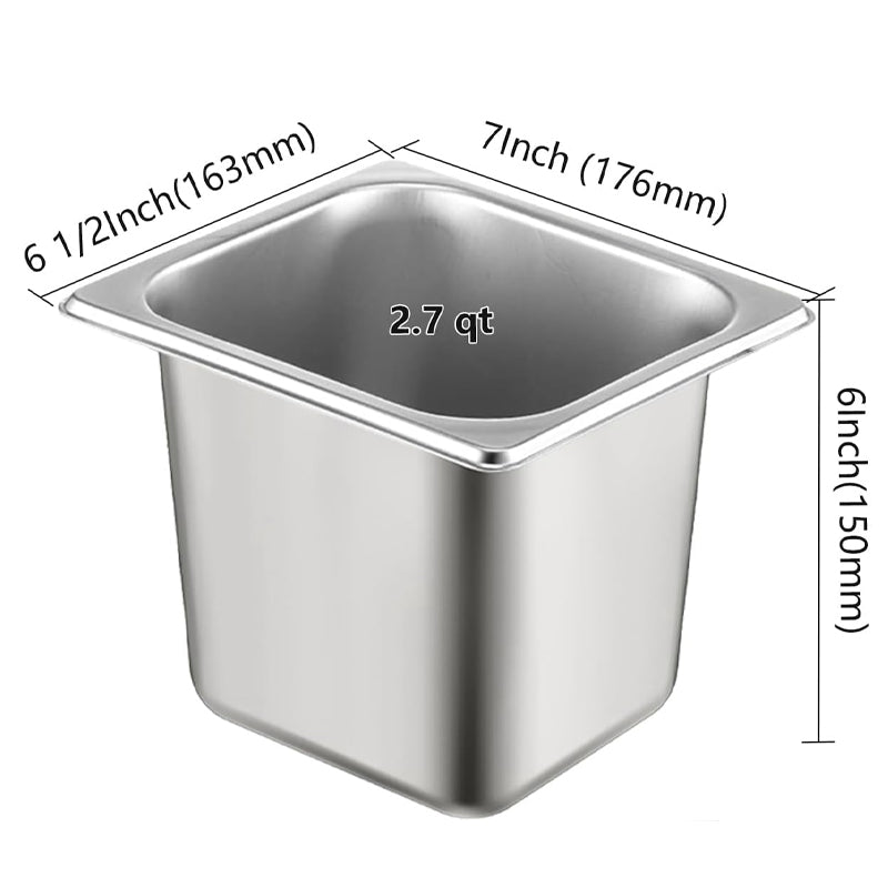 1/6 Size 6 Inch Deep Hotel Pans Stainless Steel Commercial Table Pans Catering Storage Pan