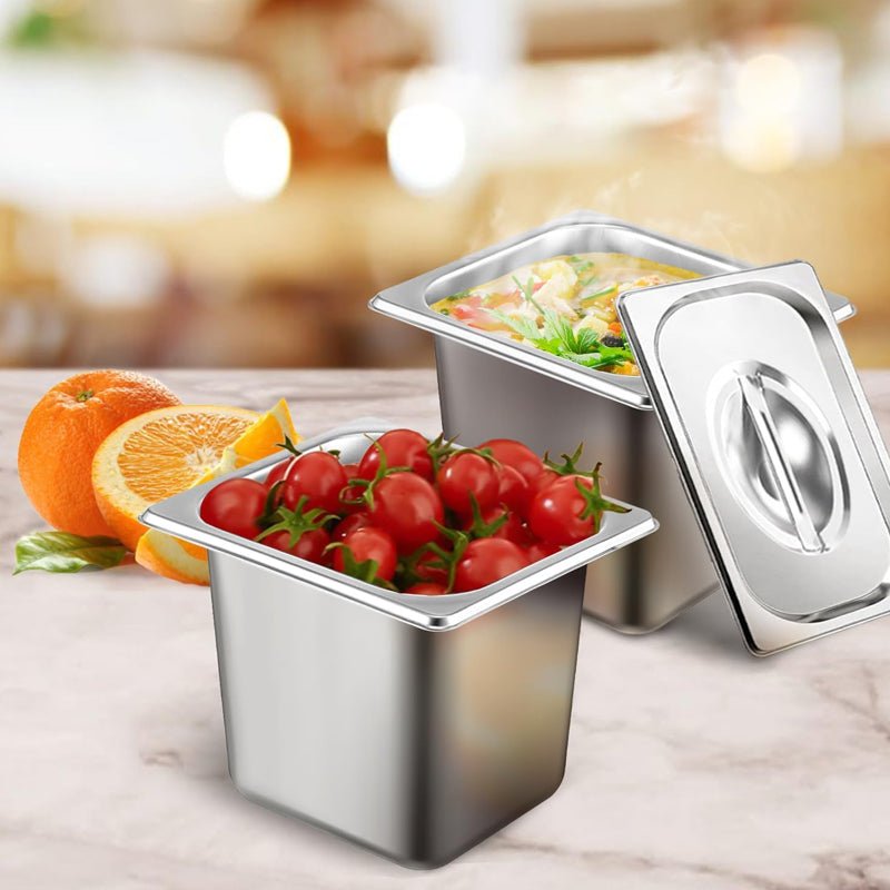 1/6 Size 6 Inch Deep Hotel Pans Stainless Steel Commercial Table Pans Catering Storage Pan
