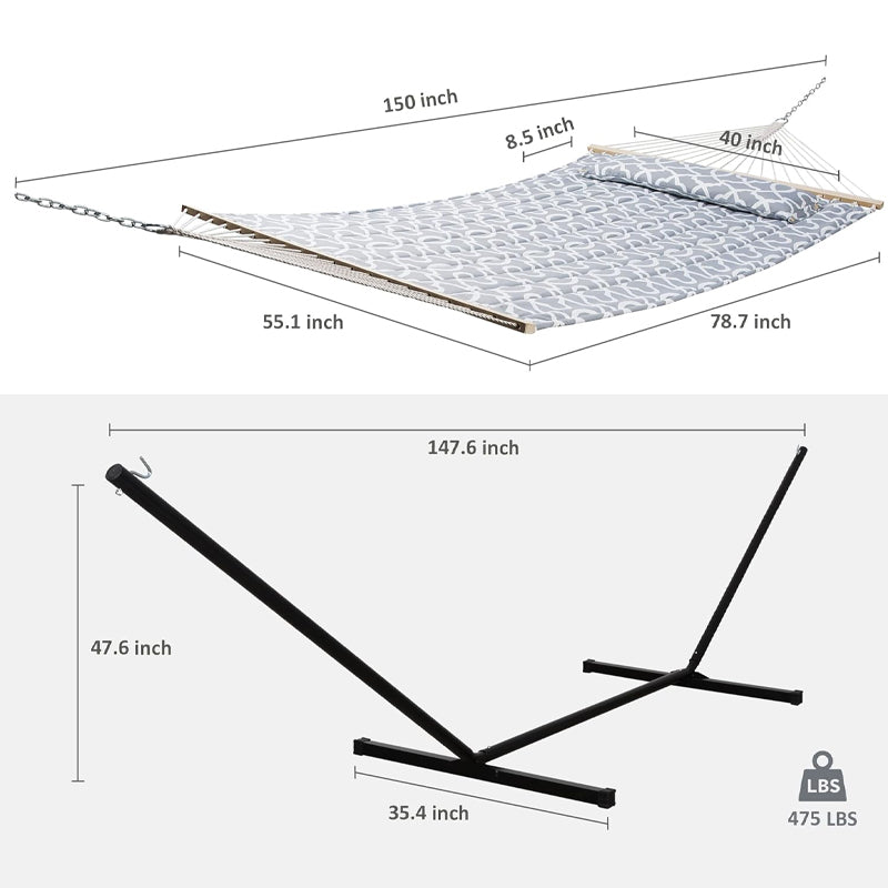 Large Double Hammock 475 lbs Capacity Outdoor Portable Hammock 55 Inch Freestanding Hammock