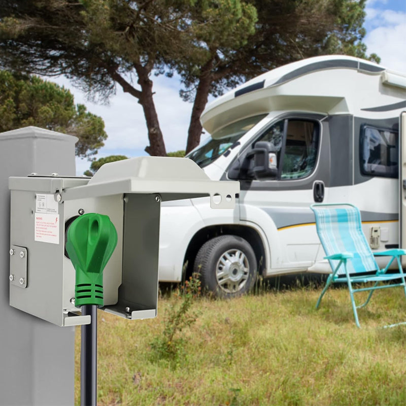 30 Amp Power Outlet Box 125 Volt RV/EV Receptacle Box Weatherproof Outdoor Electrical Panel