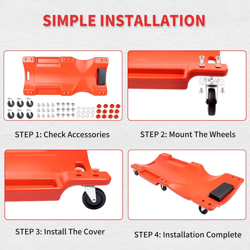 Mechanic Plastic Creeper 360lbs Weight Capacity 40 Inches Heavy Duty Automotive Rolling Garage
