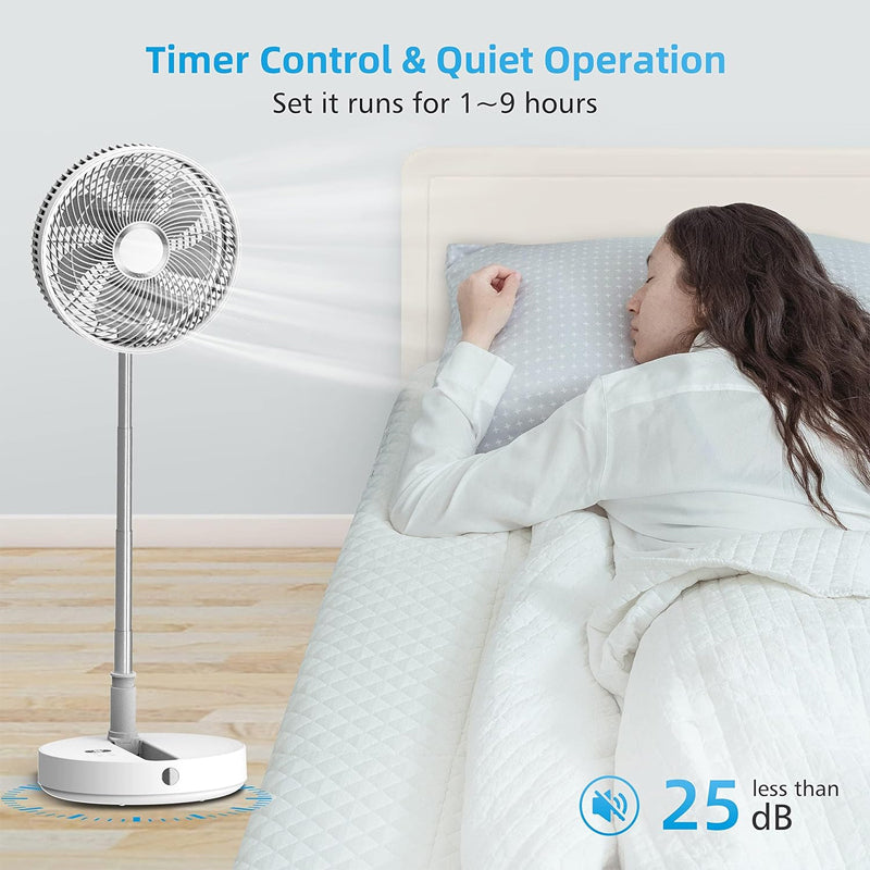 12" Foldable Oscillating Standing Fan 7200mAh Rechargeable Fan Cordless Quiet Folded Rotating Floor Fan