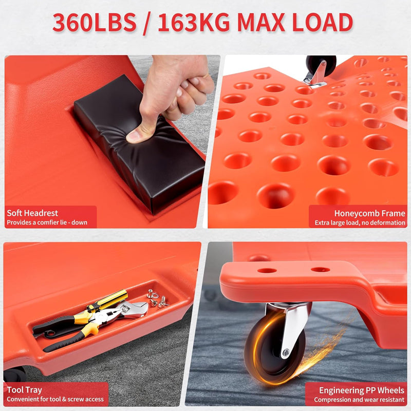 Mechanic Plastic Creeper 360lbs Weight Capacity 40 Inches Heavy Duty Automotive Rolling Garage