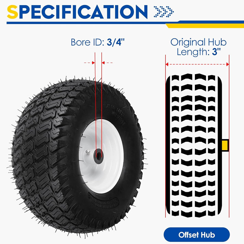 15x6-6" Lawn Mower Tires 2-Pack Pneumatic 4Ply Tubeless Turf Tire for Riding Mowers