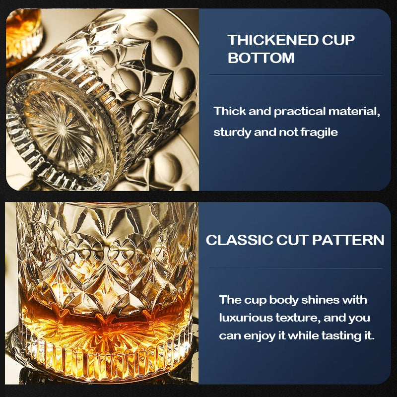 280ml Whiskey Glasses Spirits Shot Glass 2pcs Carved Style Lead-Free Glassware with Heavy Base