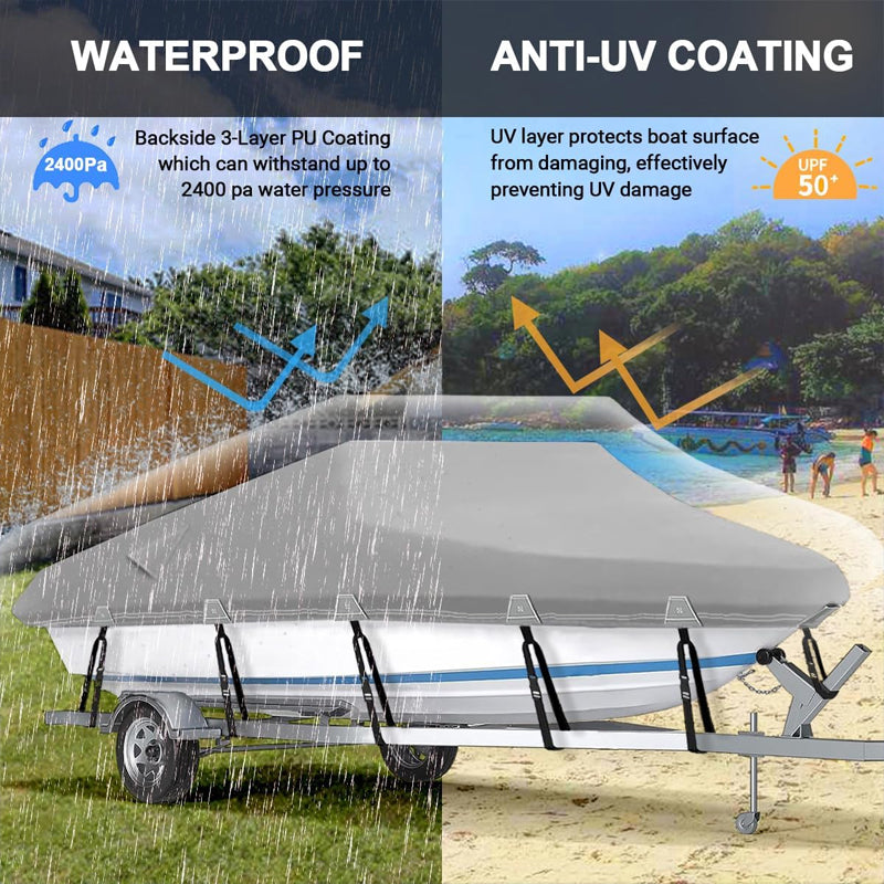20'-22' Boat Cover 600D Trailerable Waterproof Boat Cover Protection Cover for All-Weather