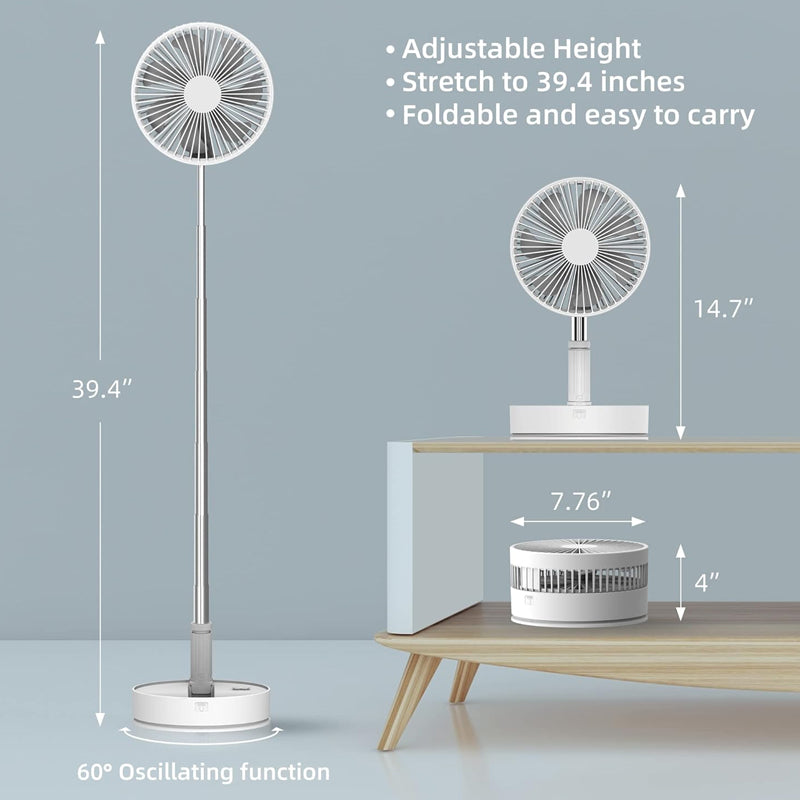 8" Portable Fan Foldable Oscillating Standing Fan 7200mAh Battery Operated Fan for Bedroom Office Travel