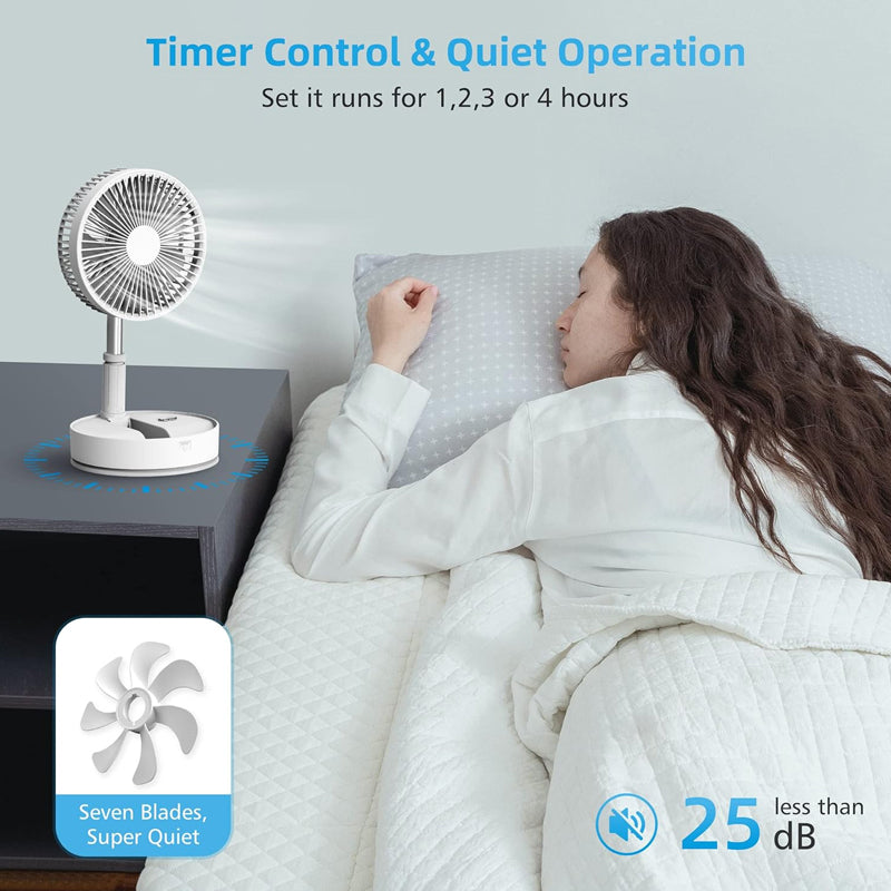8" Portable Fan Foldable Oscillating Standing Fan 7200mAh Battery Operated Fan for Bedroom Office Travel