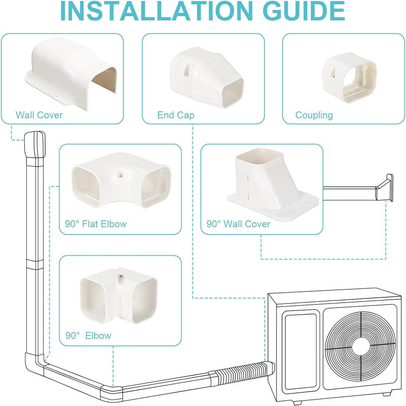 3” 13.5 Ft or 4 inch 13.5FT Mini Split Line Accessories Set Cover PVC Decorative Pipe Line Cover for Ductless Mini Air Conditioners and Heat Pumps with Flexible Duct