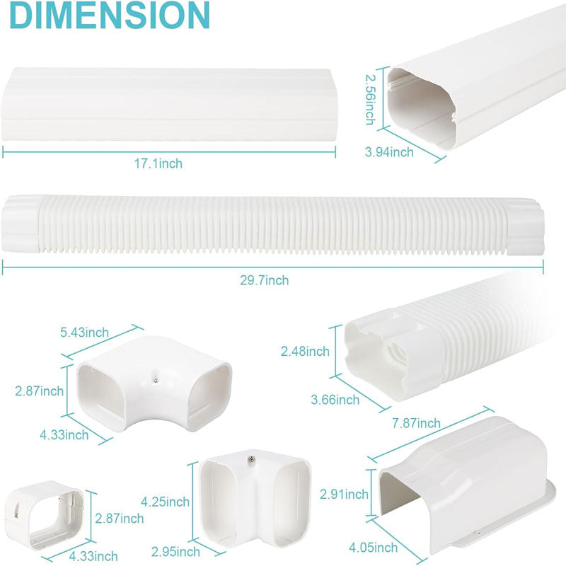 3” 13.5 Ft or 4 inch 13.5FT Mini Split Line Accessories Set Cover PVC Decorative Pipe Line Cover for Ductless Mini Air Conditioners and Heat Pumps with Flexible Duct