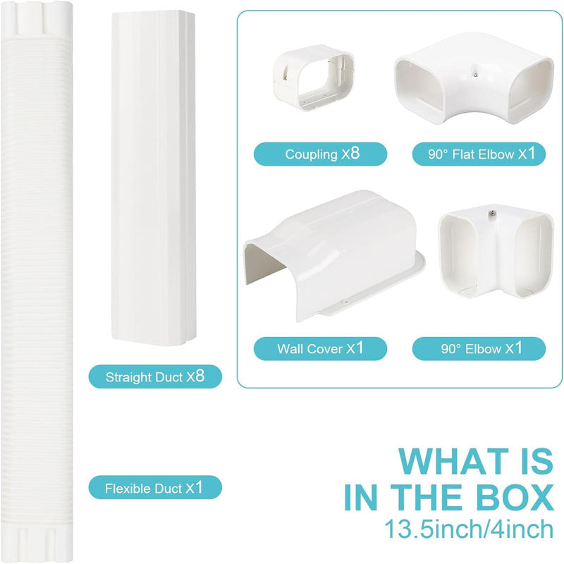 3” 13.5 Ft or 4 inch 13.5FT Mini Split Line Accessories Set Cover PVC Decorative Pipe Line Cover for Ductless Mini Air Conditioners and Heat Pumps with Flexible Duct