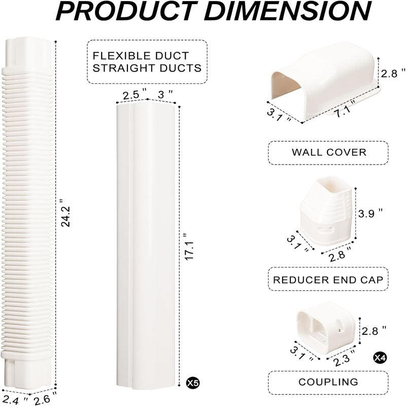 Accessories Mini Split Line Set Cover 3-inch W 10Ft L with Straight Ducts & Full Components Easy to Install, Paintable for Heat Pumps, White