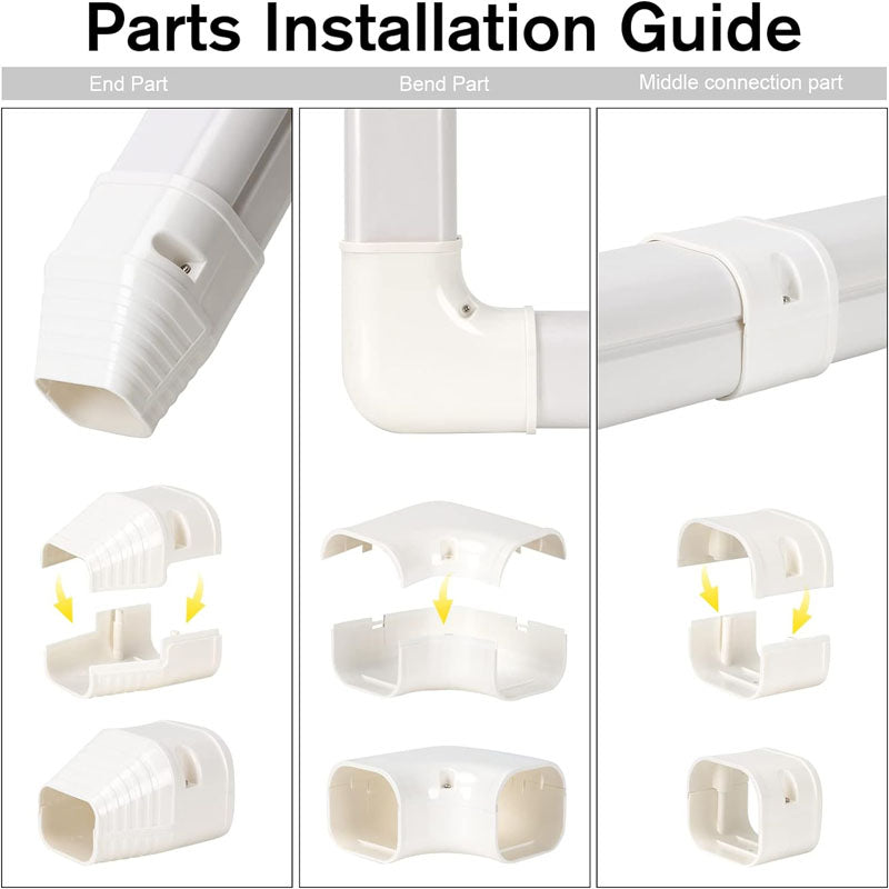 Mini Split Line Accessories Set Cover 3-inch W 16.1 Ft L PVC Decorative Pipe Line Cover For Air Conditioner for Outside Heat Pumps Tubing Cover