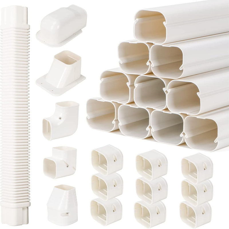 Mini Split Line Accessories Set Cover 3-inch W 16.1 Ft L PVC Decorative Pipe Line Cover For Air Conditioner for Outside Heat Pumps Tubing Cover