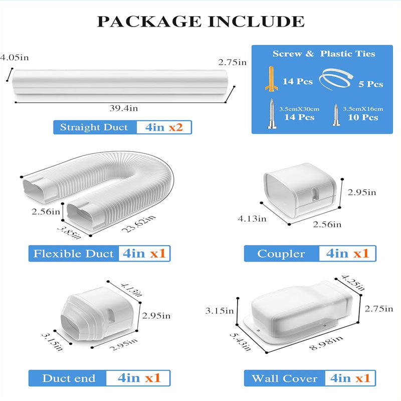 4'' 9.5Ft Mini Split Line Accessories Set PVC Decorative Pipe Line Cover for Central AC and Heat Pump Systems Tubing Cover