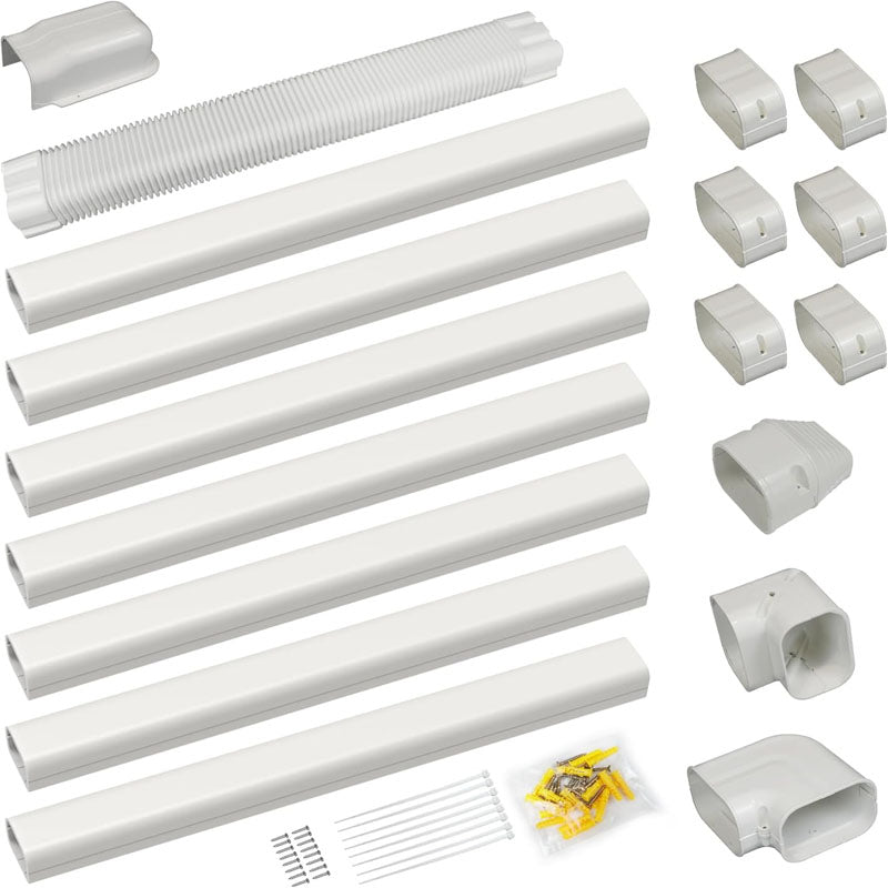 3in 25ft Mini Split PVC Accessories Line Set Cover Kit PVC Decorative Pipe Line Cover for Heat Pumps White