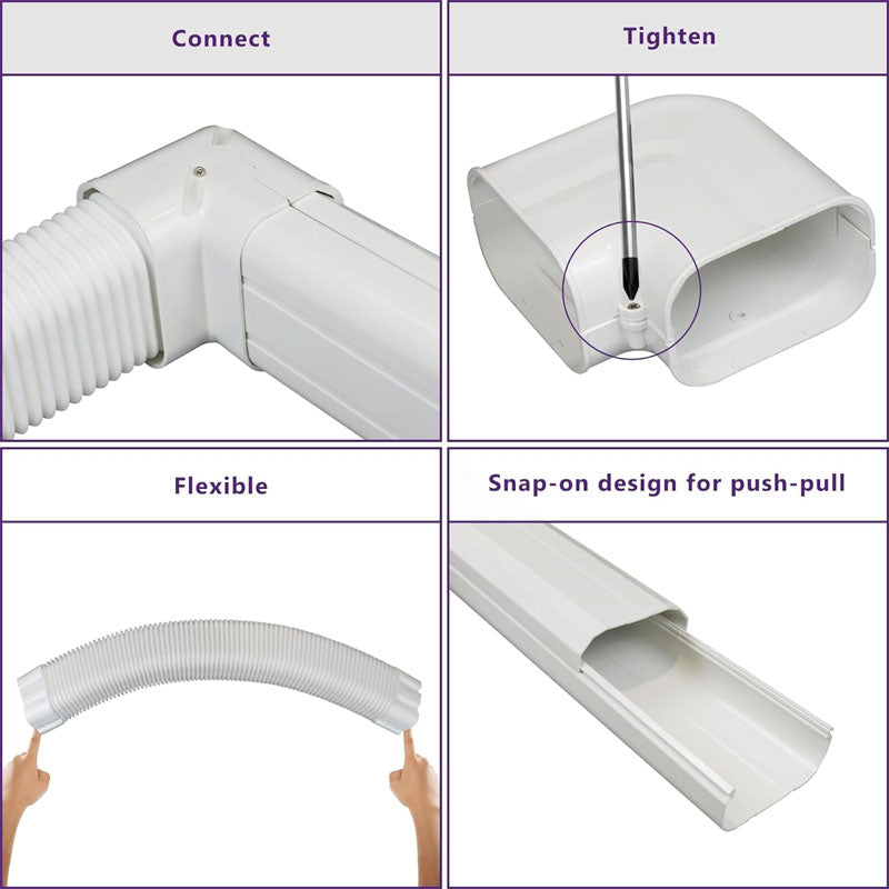 3in 25ft Mini Split PVC Accessories Line Set Cover Kit PVC Decorative Pipe Line Cover for Heat Pumps White