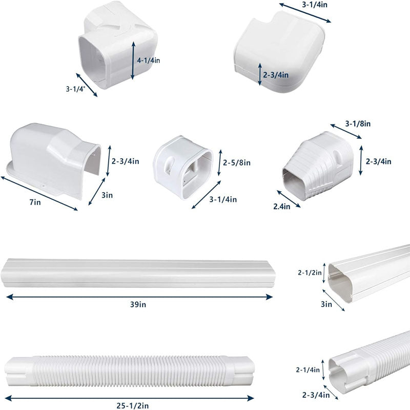 3" W 15Ft L Mini Split Line Accessories Set Cover Kit PVC Decorative Pipe Line Cover Easy to Install Paintable for Heat Pumps White
