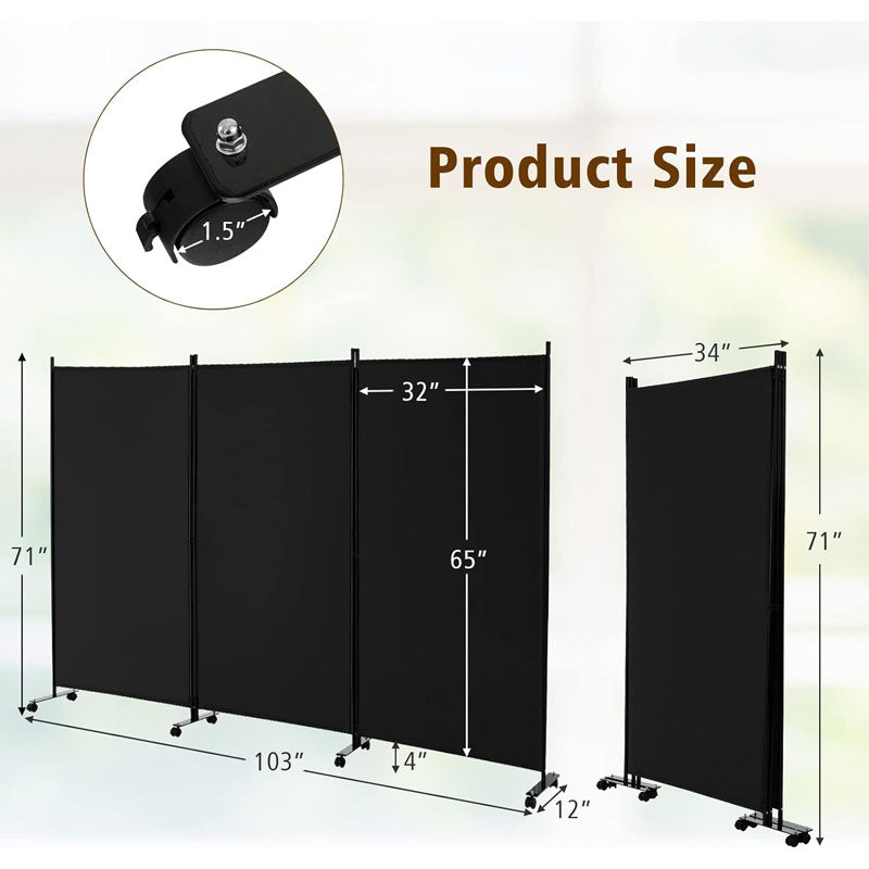3 Panel Folding Room Divider, Privacy Screen With Lockable Wheels, Portable Room Divider Screen For Room, Office, Restaurant