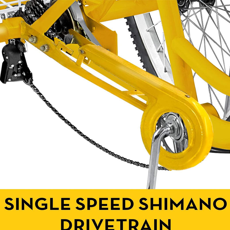 Yellow Adult Tricycle 24'' 1-Speed 3 Wheel Bikes with Bell Brake System and Basket Cruiser