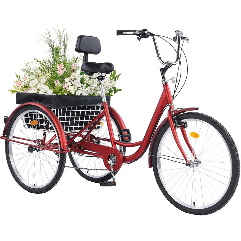Adult Tricycle 26 Inch Tricycle 7-Speed Trike with Bell and Large Basket Folding Tricycle for Recreation, Shopping, Picnics, Adult Man and Women