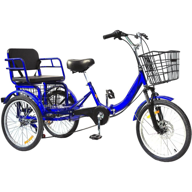 7 Speed Adult Tricycle 20 Inch 3 Wheel Bikes Folding Tricycle for Adults,for Women/Men/Seniors with front rear basket