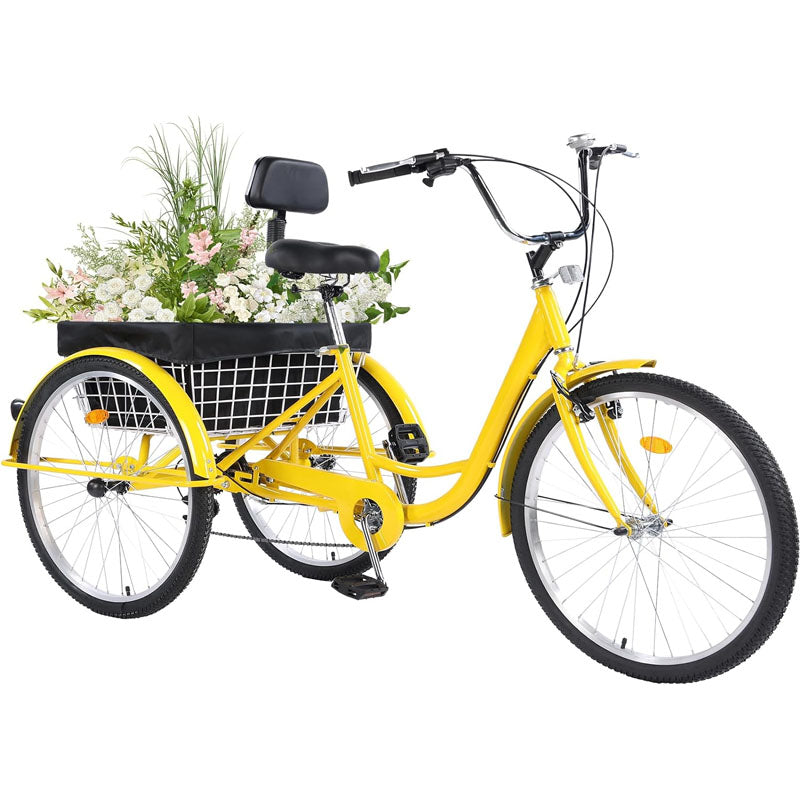 Adult Tricycle 26 Inch Tricycle 7-Speed Trike with Bell and Large Basket Folding Tricycle for Recreation, Shopping, Picnics, Adult Man and Women