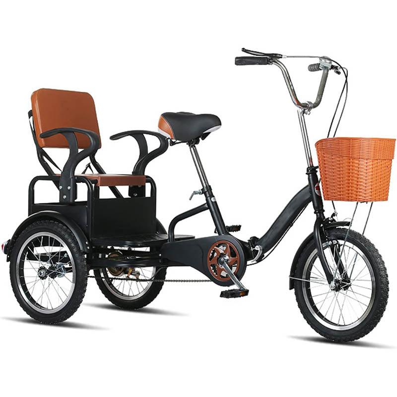 16 inch Adult Tricycle with Back Cargo Basket and Comfortable Seat Foldable Bicycle for Seniors Women Men