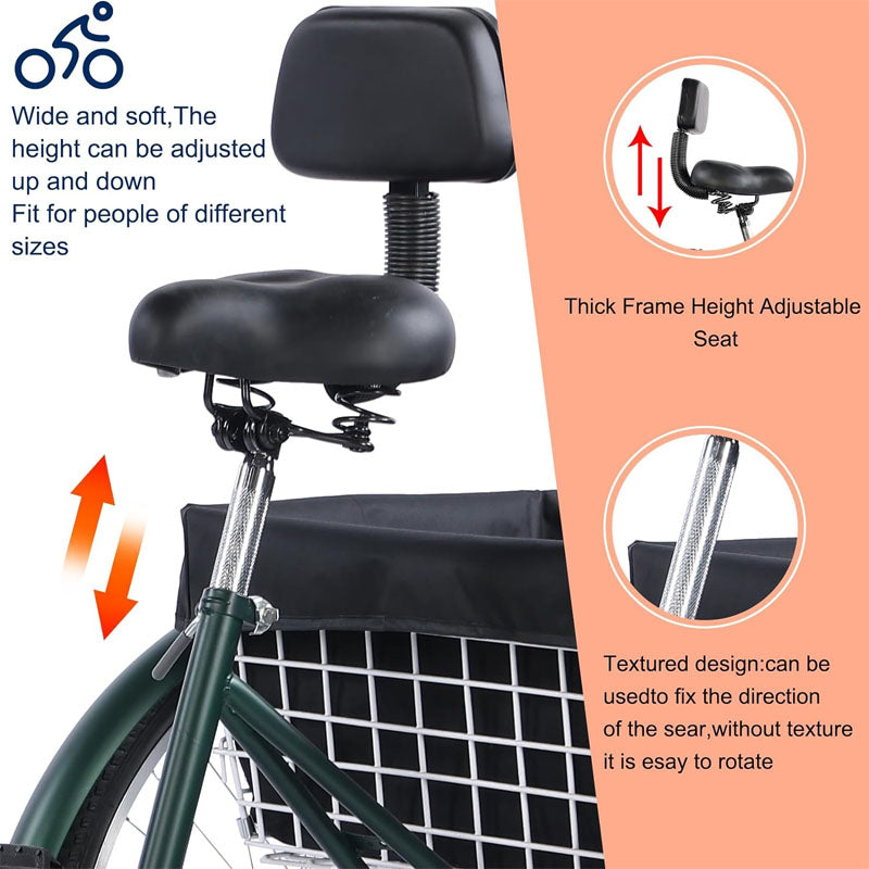 Adult Tricycle 26 Inch Tricycle 7-Speed Trike with Bell and Large Basket Folding Tricycle for Recreation, Shopping, Picnics, Adult Man and Women