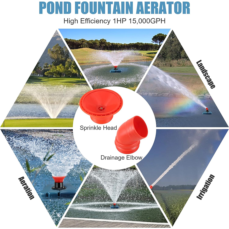 Pond & Lake Aeration System, Pond Fountain Aerator 1 HP, 220V 750KW Powerful Pond Floating Fountain with 100ft Power Cord, Pond Aeration Fountain Cascade Pump for Small Large Ponds Lakes Pond Jet System