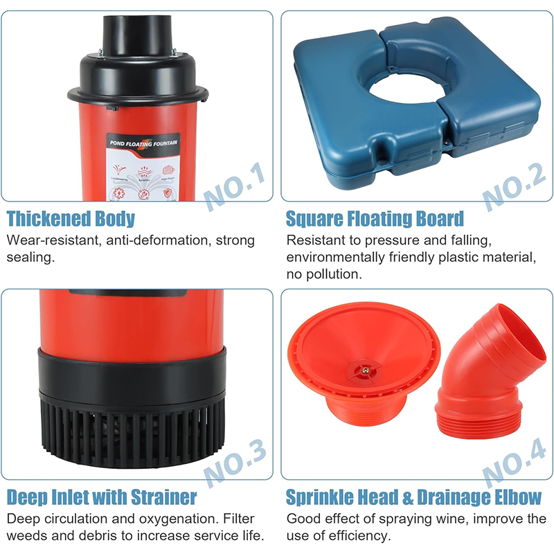 Pond & Lake Aeration System, Pond Fountain Aerator 1 HP, 220V 750KW Powerful Pond Floating Fountain with 100ft Power Cord, Pond Aeration Fountain Cascade Pump for Small Large Ponds Lakes Pond Jet System