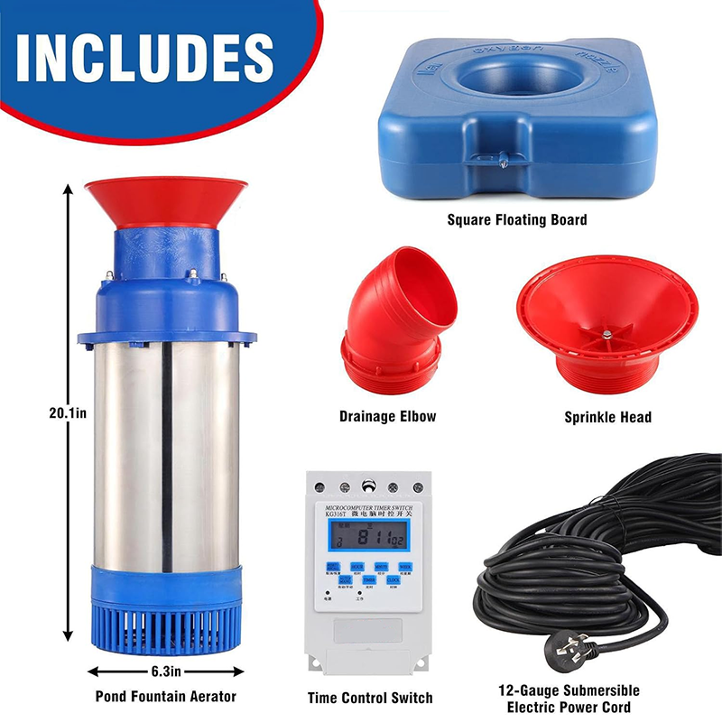 Pond and Lake Aeration System, Stainless Steel Fountain Aerator, 3HP/2.25kW 220V 100ft Power Cord, Pond Cascade Pump for Large Ponds