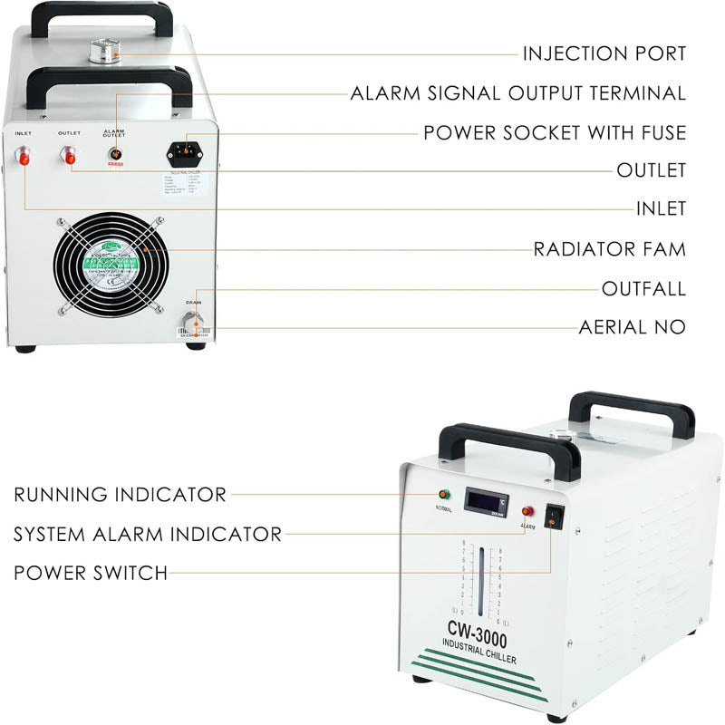 Air-Cooled Industrial Chiller CW-3000 Water Chiller 110V 8L Industrial Water Chiller for 60W 80W Laser Engraving Machine