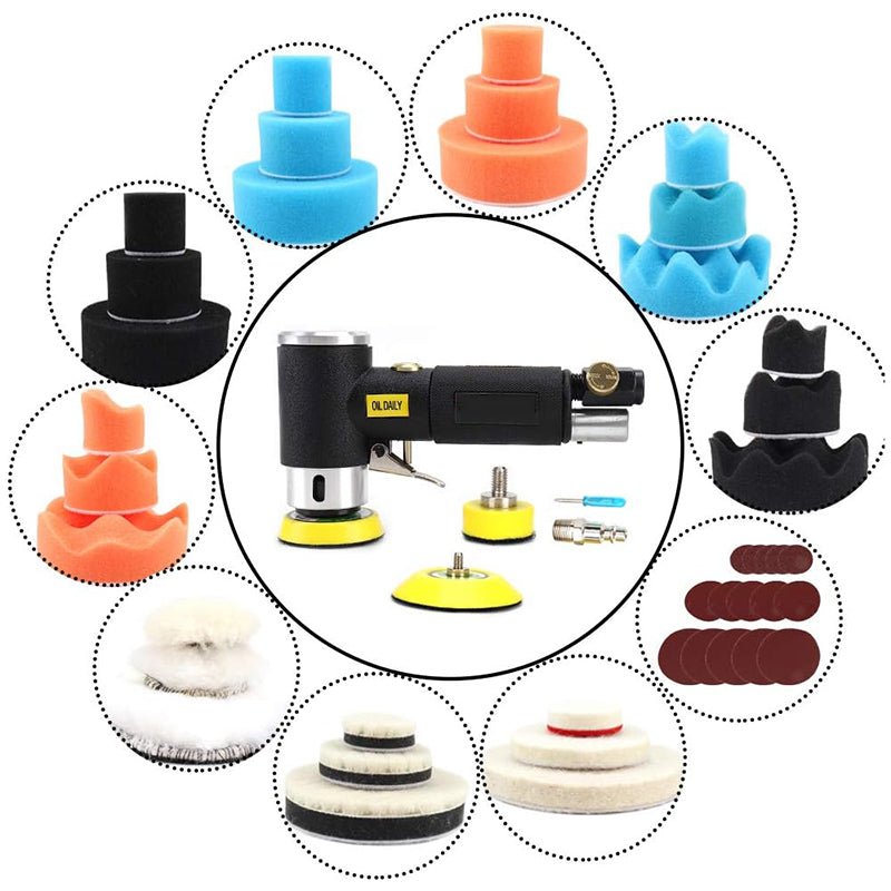 48Pcs 1'' 2'' 3'' Mini Random Orbital Air Sander Kit High Speed Mini Pneumatic Sander Polisher for Auto Body Work